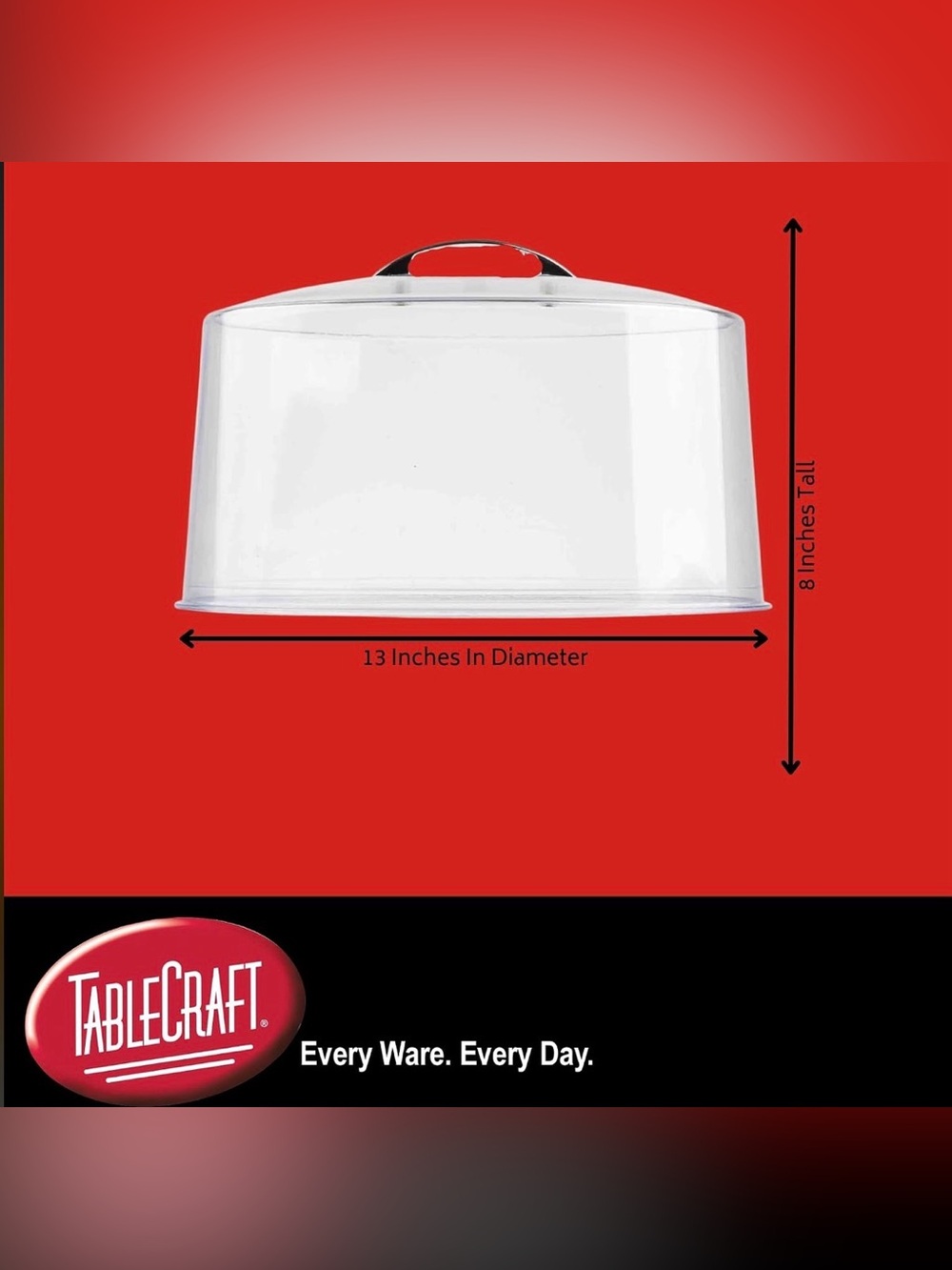 TableCraft 12" Plastic Cake Dome Cover and 13" Stainless Steel Plate Set - Picture 8 of 9